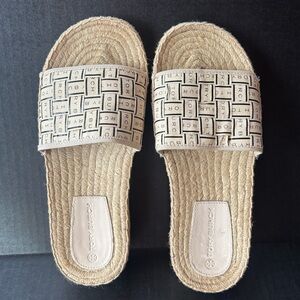 Tory Burch Logo Grosgrain Ribbon Woven Espadrilles Slide Sandals Sz 7.5